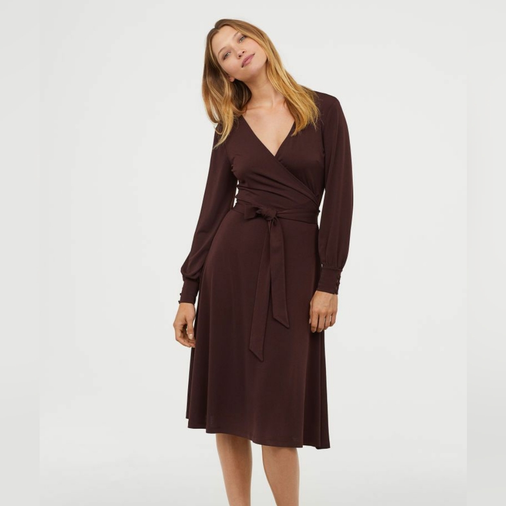 H&M Burgundy Elegant Midi Dress Size XS
